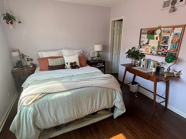 Floor #4: 12'x11' w/ walk-in closet. Bed is a queen size. Closet door can be seen in right corner of room in picture. Place will be UNFURNISHED.