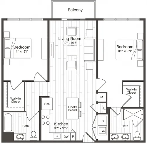 Floor plan 2 Bed/2 Bath-B2
