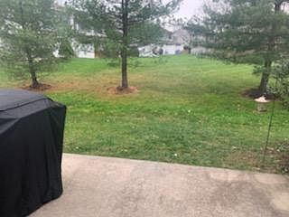Patio outside of the living room with greenway and woods view.
