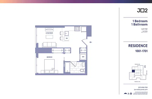Floor plan 1 Bed | 1 Bath - 2