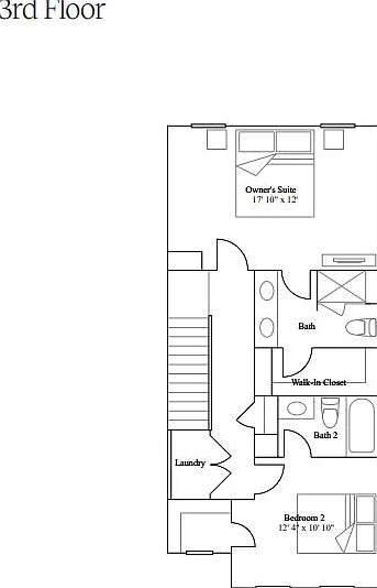 3rd Floor plan - Master bedroom with attached bathroom, Bedroom-2 with attached bathroom. Washer & Dryer.