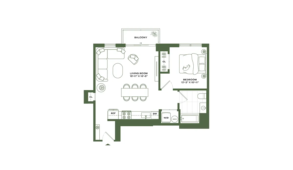 Floor plan 1Bed/1 Bath-A6