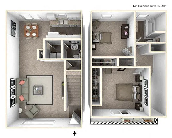 Floor plan Two Bedroom One and One Half Bath Townhome
