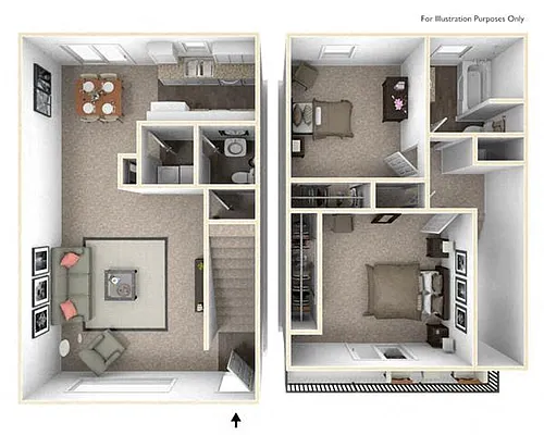 Floor plan Two Bedroom One and One Half Bath Townhome