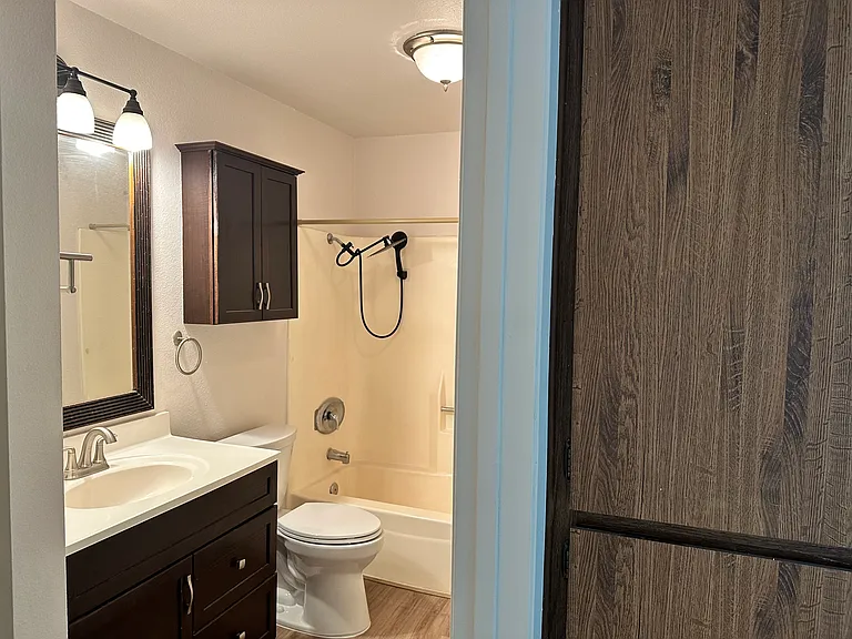 bathroom with newer shower head and sprayer