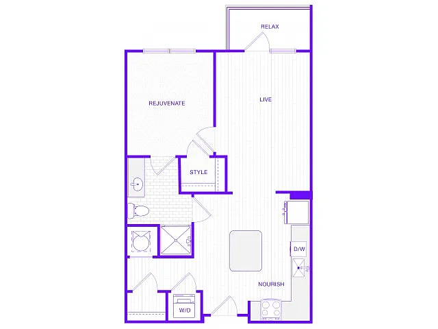 Floor plan One Bedroom One Bath (749 SF)