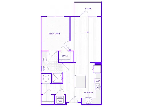 Floor plan One Bedroom One Bath (749 SF)