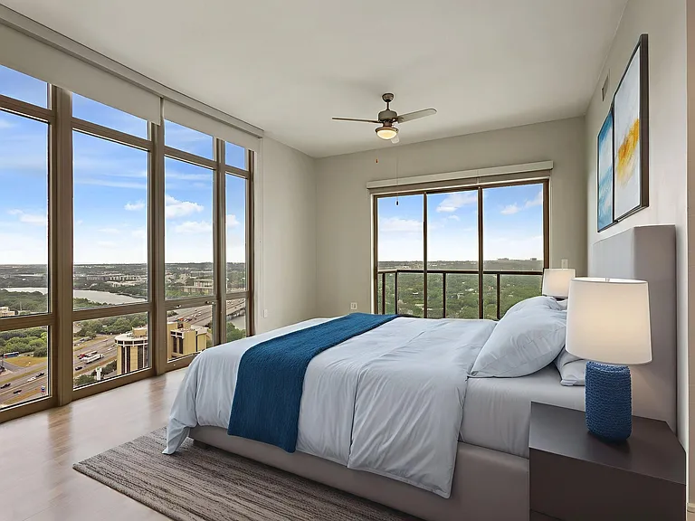 Spacious bedrooms can accommodate any bed size