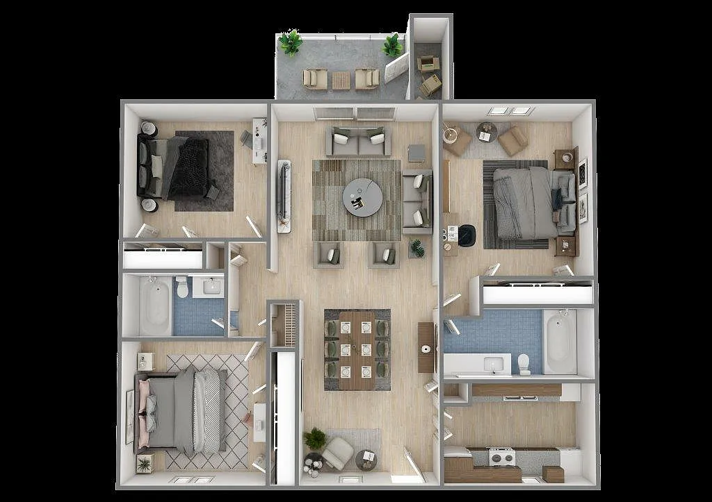 Floor plan 3 bedroom, 2 bathroom