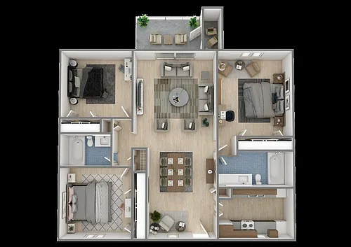 Floor plan 3 Bedroom, 2 Bathroom