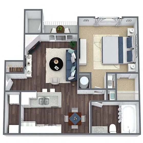 Floor plan A2: 1 Bed 1 Bath