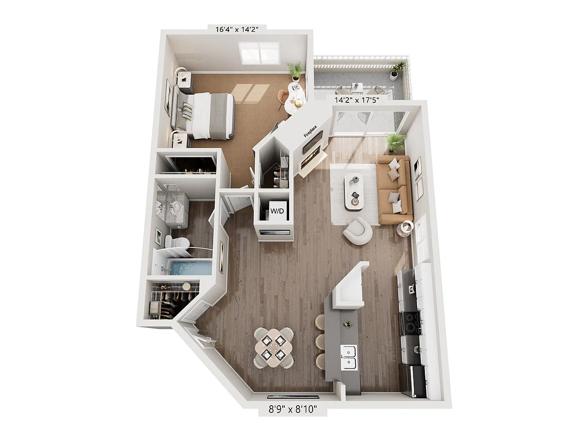 Floor plan 1 Bed, 1 Bath D