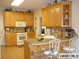 Custom maple cabinets, plenty of counter space, tile backsplash and floor.
