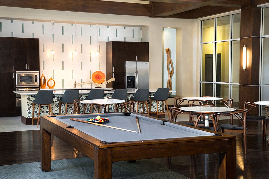 Resident game lounge with billiards and shuffle board