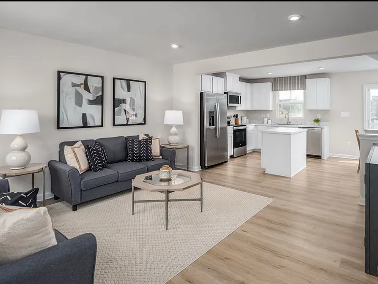 Main floor living space. Living room and dining room
