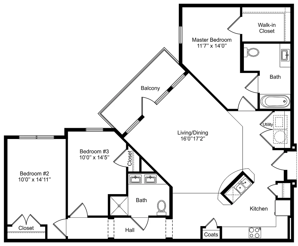 Floor plan Three Bedrooms/Two Baths - HC
