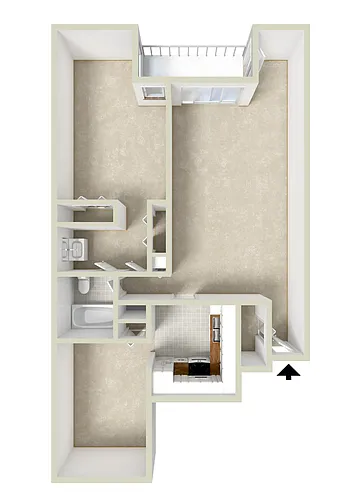 Floor plan 1BR-1BA w Family Room