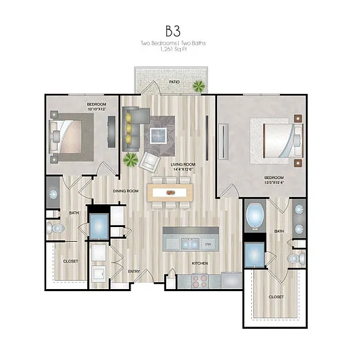 Floor plan Two-bedrooms/Two-Baths