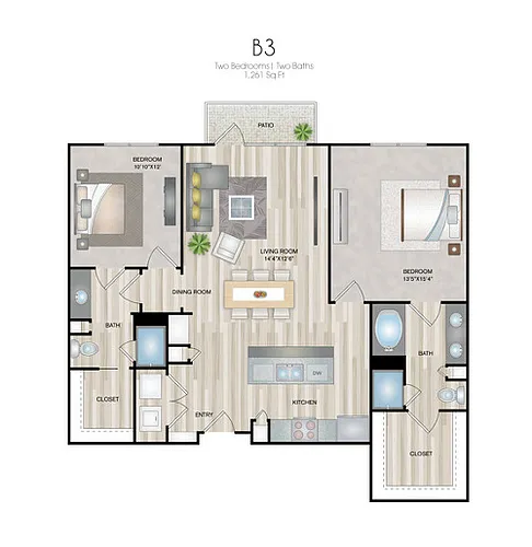 Floor plan Two-bedrooms/Two-Baths