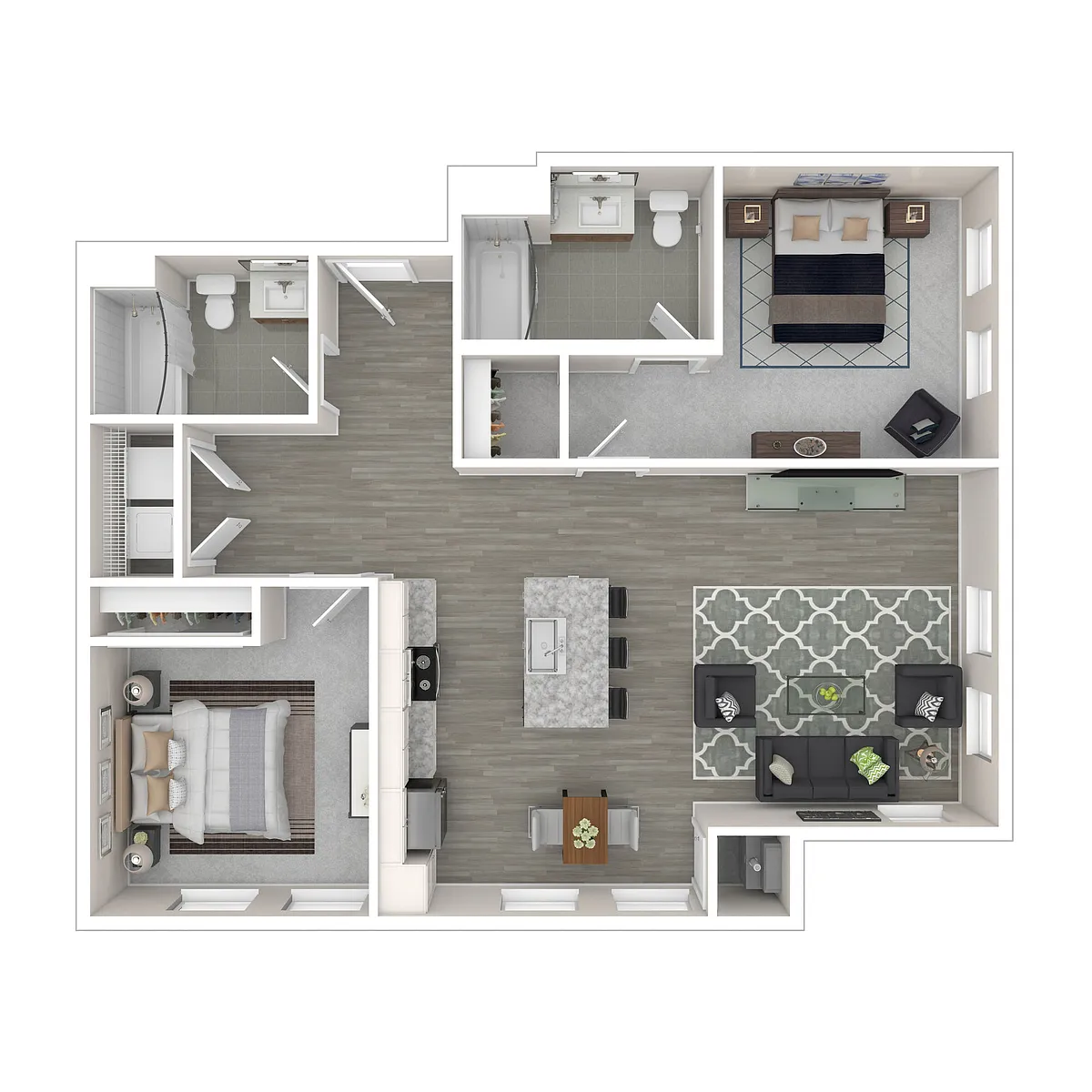 Floor plan 2 Bed Building C & D Corner Front