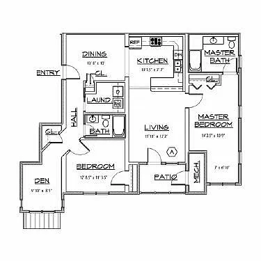 Floor plan 2 bedroom apartment with Den