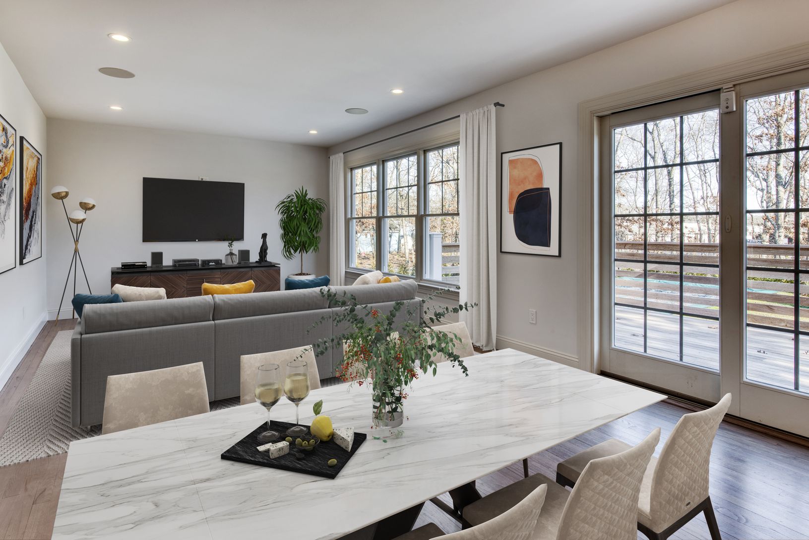  Virtually staged den and dining area.  