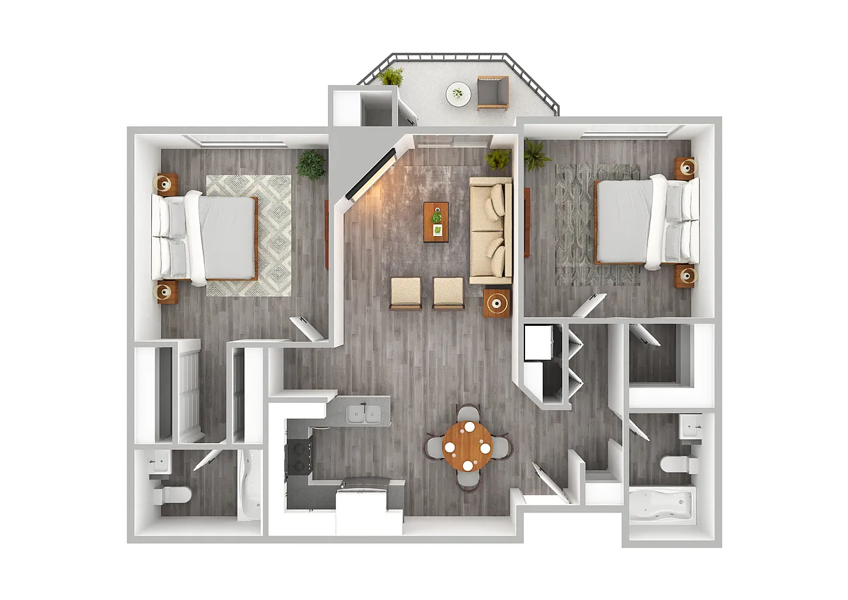 Floor plan Queen - Two Bedroom/Two Bath 1,006 Sq Ft