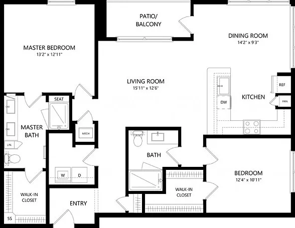 Floor plans are artist's rendering. All dimensions are approximate. Actual product and specifications may vary in dimension or detail. Not all features are available in every apartment. Prices and availability are subject to change. Floor plans are artist