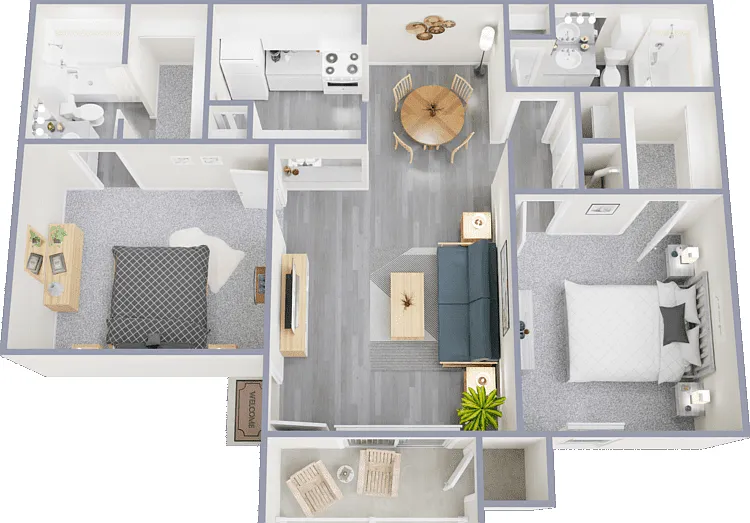 2 Bed 2 Bath Floorplan Diagram