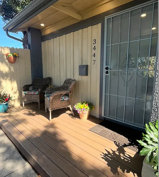 Your new home has a front seating area porch.