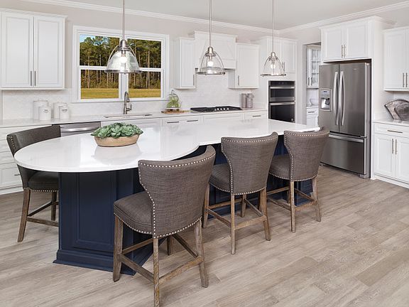 Gourmet kitchen with curved center island. - Model Representation