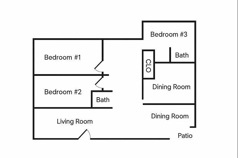 Floor plan Three Bedroom 1025 SF