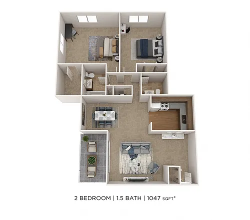 Floor plan Two Bedroom 1.5 Bath- 1047 sqft