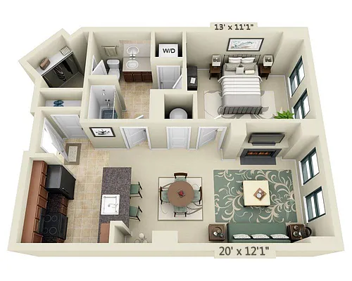 Floor plan One Bedroom A1D