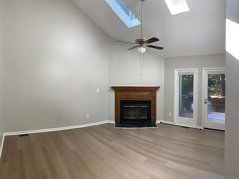 Wood burning fireplace and 2 skylights