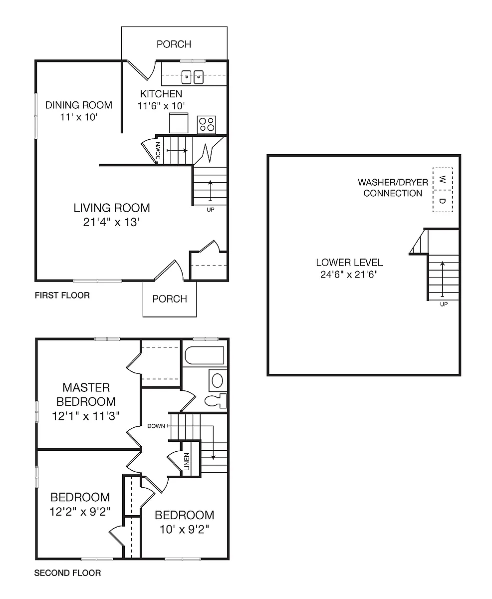 Floor plan 3 Bedroom 1 Bath Townhouse