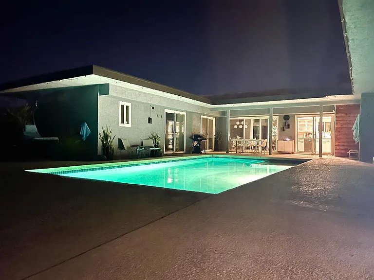 Pool courtyard at night
