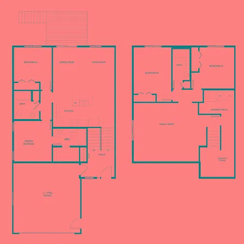 Floor plan 4 Bed / 3 Bath 2,121-2136 sq. ft.
