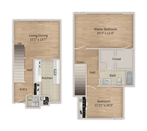 Floor plan 2 Bed 1.5 Baths TH