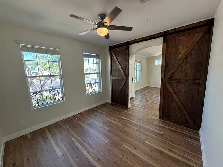 Downstairs Office with Custom Wood Barn Style Doors
