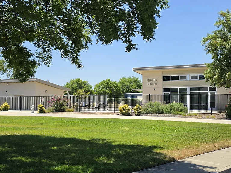 Fitness center next to pool