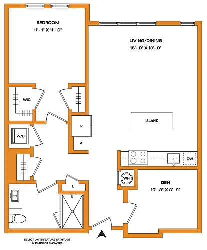 Floor plan 1 Bed/1 Bath Den-A14 Mason