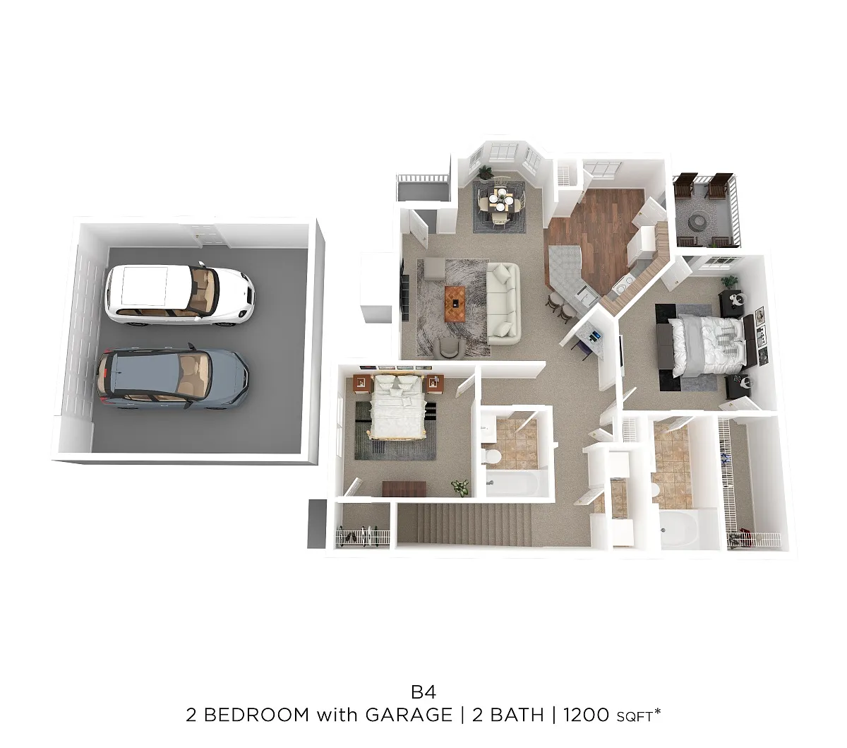 Floor plan Two Bed Two Bath w/Garage 1200 SqFt