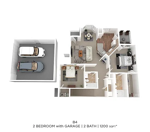Floor plan Two Bed Two Bath w/Garage 1200 SqFt