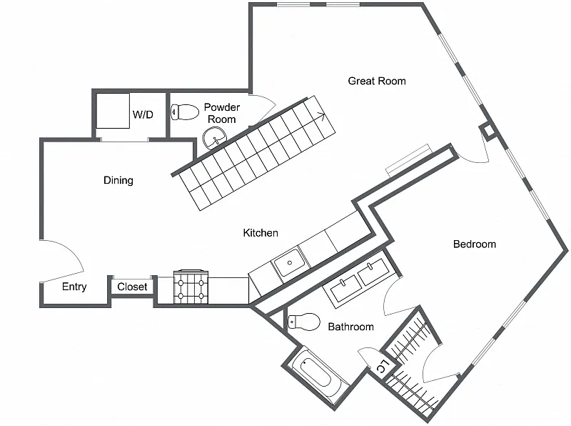 Floor plan Heyse 1 Bedroom + Loft 2 and a half bath duplex