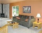 Living room with wood burning fireplace