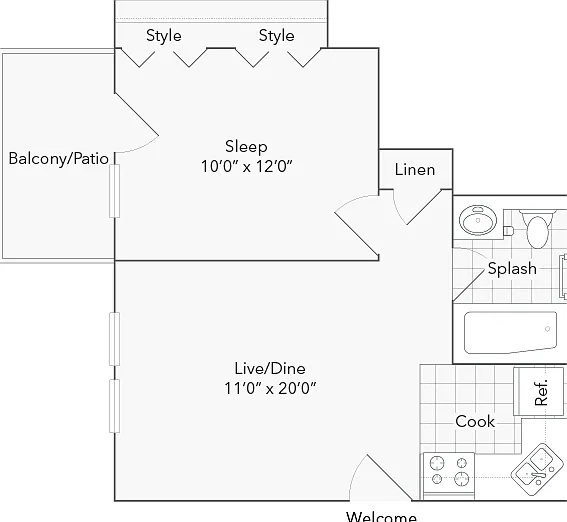 Efficiency 1Bed-1Bath Floor Plan Efficiency 1Bed-1Bath Floor Plan
