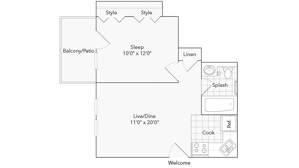 Floor plan Des Plaines South - Efficiency 1 Bedroom