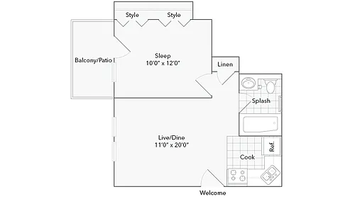 Floor plan Des Plaines South - Efficiency 1 Bedroom