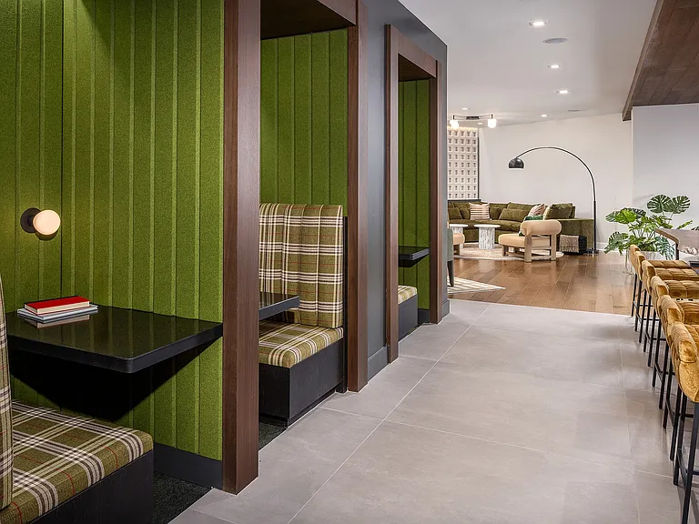 Lifestyle lounge with private work booths